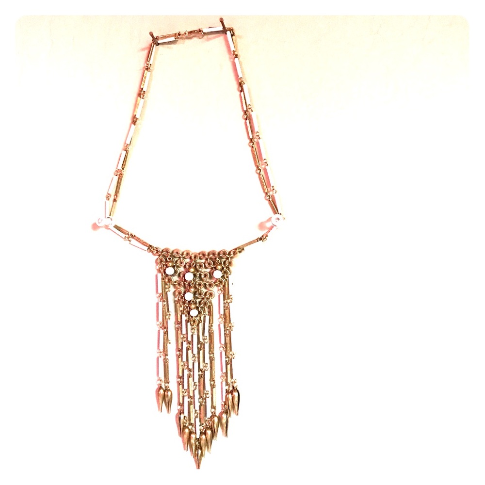 Gold and white bead vintage boho sunburst necklace